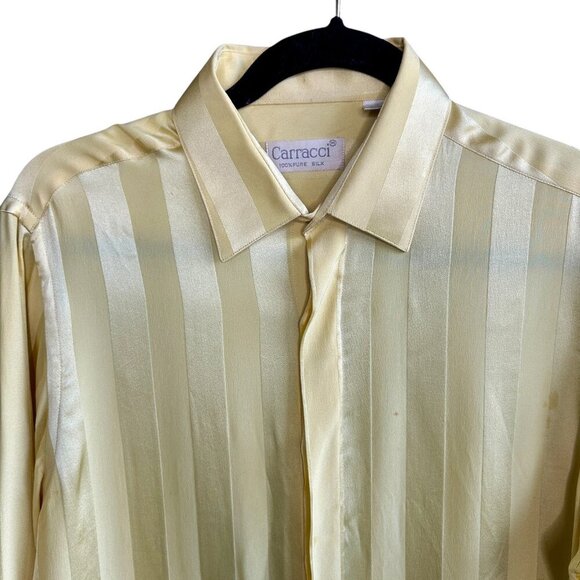 Carracci Vintage Yellow Tone on Tone Striped 100% Silk Disco Shirt Size M As IS - Picture 2 of 9